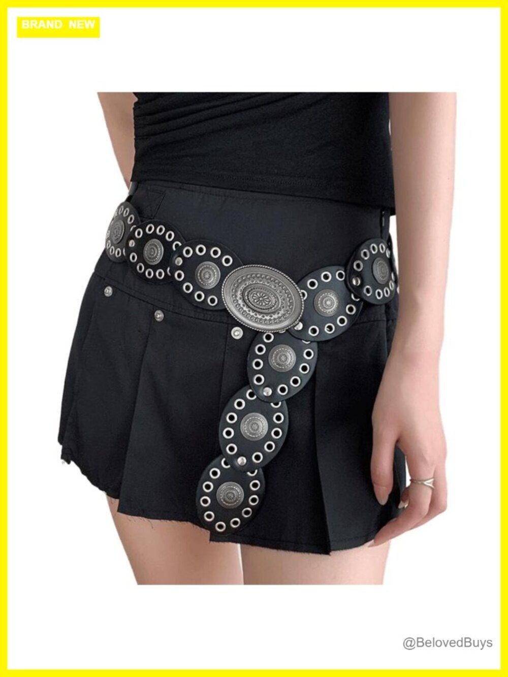 Wide PU Leather Western Belt with Concho Buckle for Women